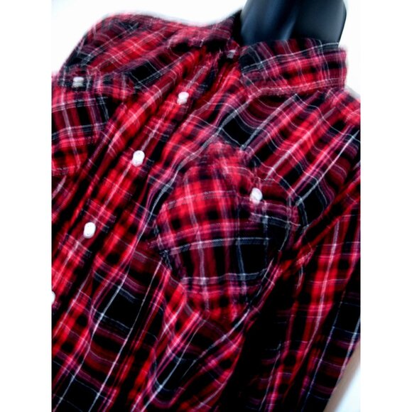 Maurice's Red & Black Plaid Western, Snaps, L/S Shirt Size XL - Picture 7 of 16